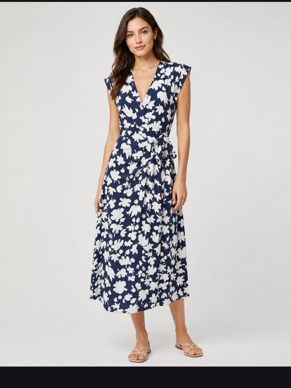The Fold London Navy White Floral Midi Dress US 8